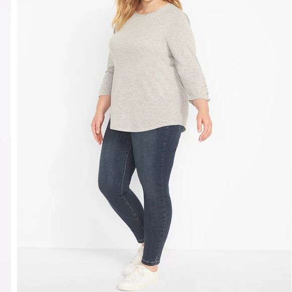 Lane Bryant Ruched-Sleeve Curved-Hem Speckled Tee NWT - Picture 3 of 7